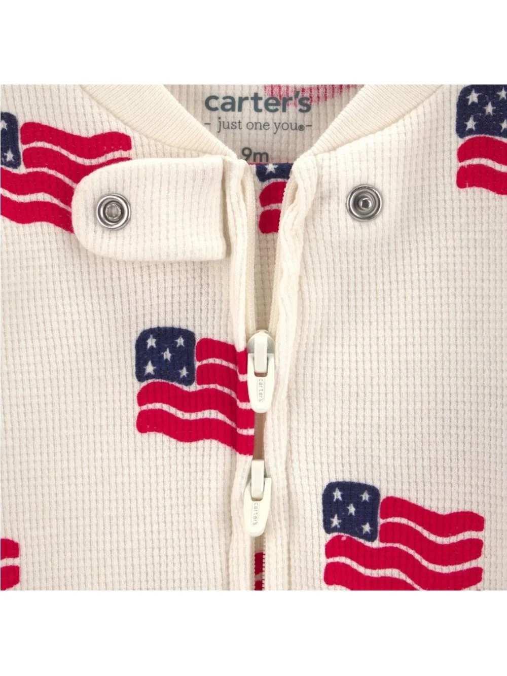 Carter's Cream One-Piece Footed Pajamas with Red and Navy Flag Print